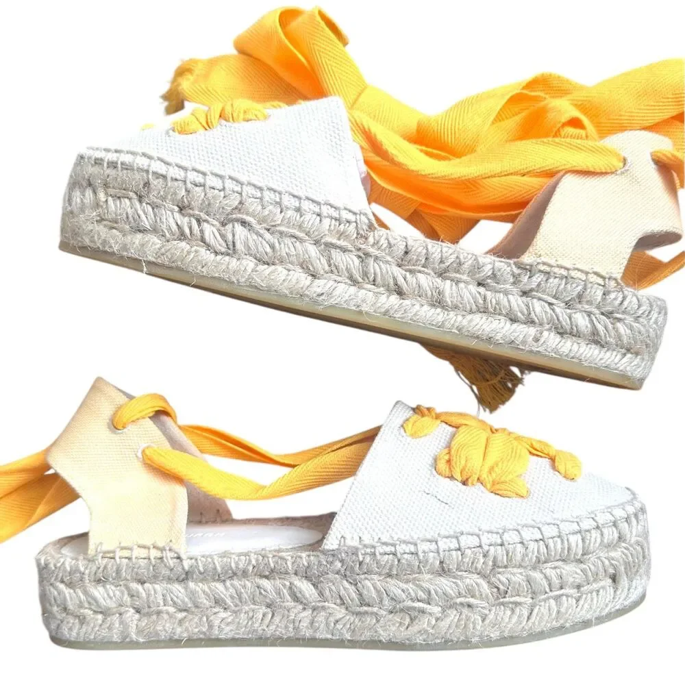TORY BURCH Canvas Ankle Tie Espadrille Sandal NWOB Sz 6.5‎
